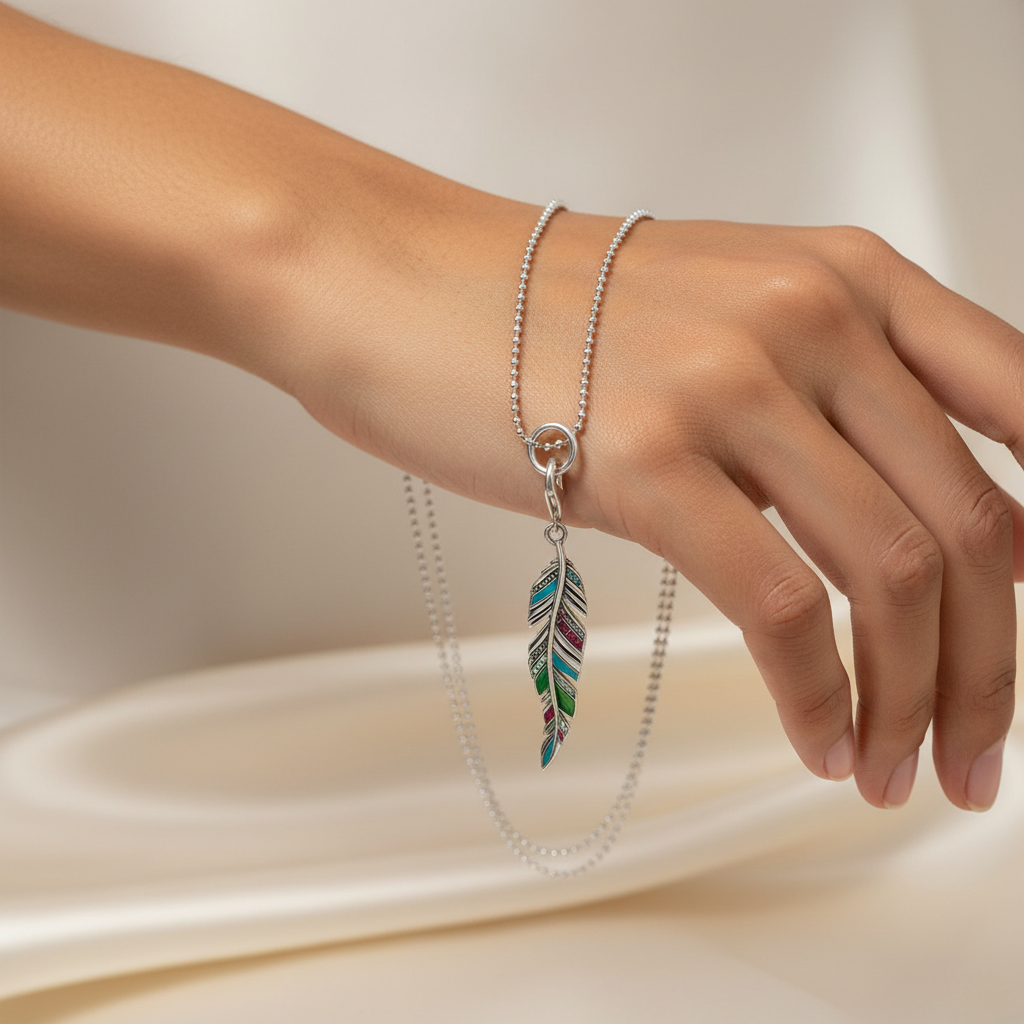 Colorful Feather Pendant Necklace is 925 Sterling Silver with Zircon Stones