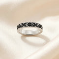 Ornament Band Ring in 925 Sterling Silver with Black Zircons