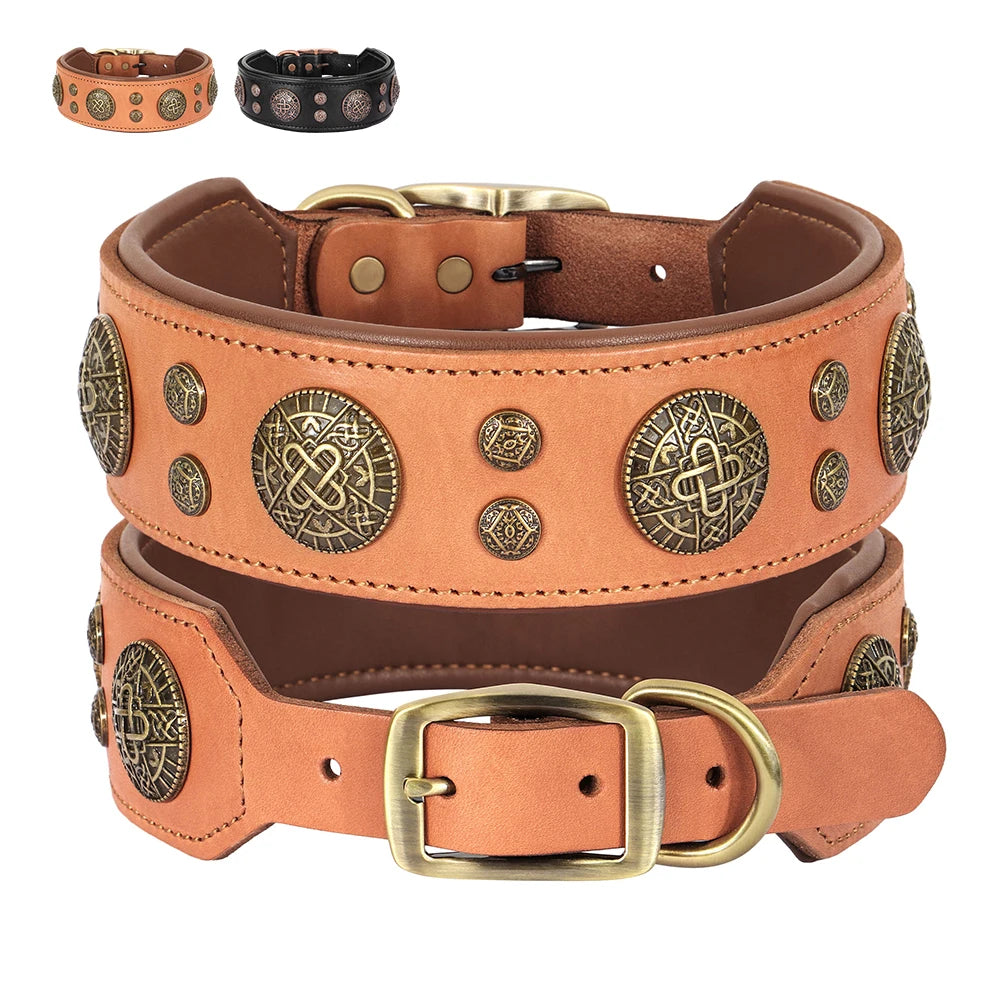 Genuine Leather Medium Size Dog Collar - Cool Spiked Studded Adjustable