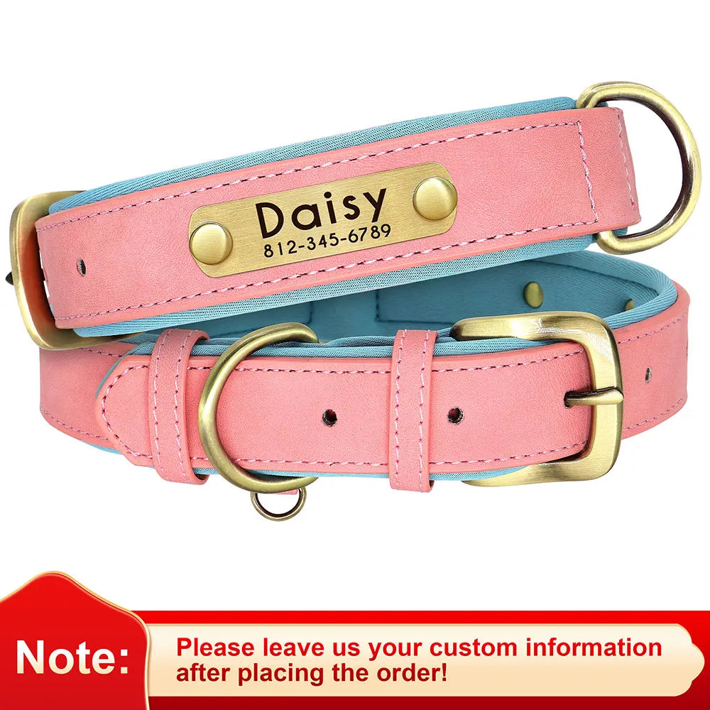 Faux Leather Adjustable Pet Collar - Customize, Engrave, Name Tag, ID Necklace