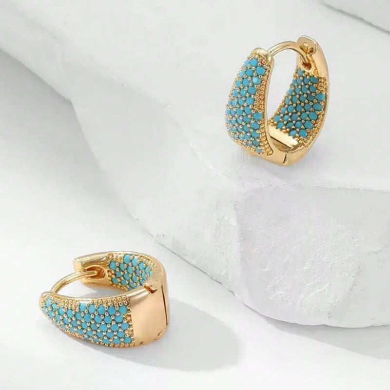 Bohemian Style Faux Turquoise Hoop Copper Earrings