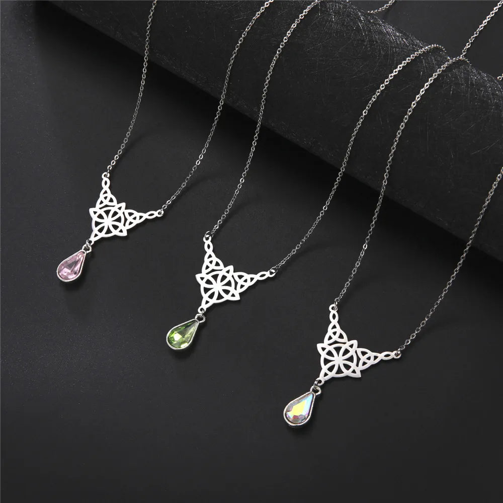 Celtic Knot Stainless Steel Drop Stone Pendant Necklace