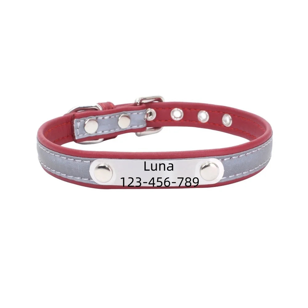 Faux Leather Adjustable Pet Collar - Customize, Engrave, Name Tag, ID Necklace
