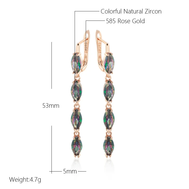 14K Rose Gold Plated Copper Long Dangle Earrings with Light Violet Natural Zircons