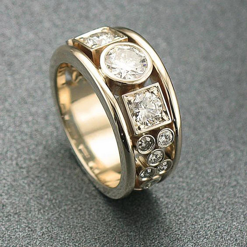 Cubic Zirconia Brass Band Ring - Thick & Bold, Round & Square CZ