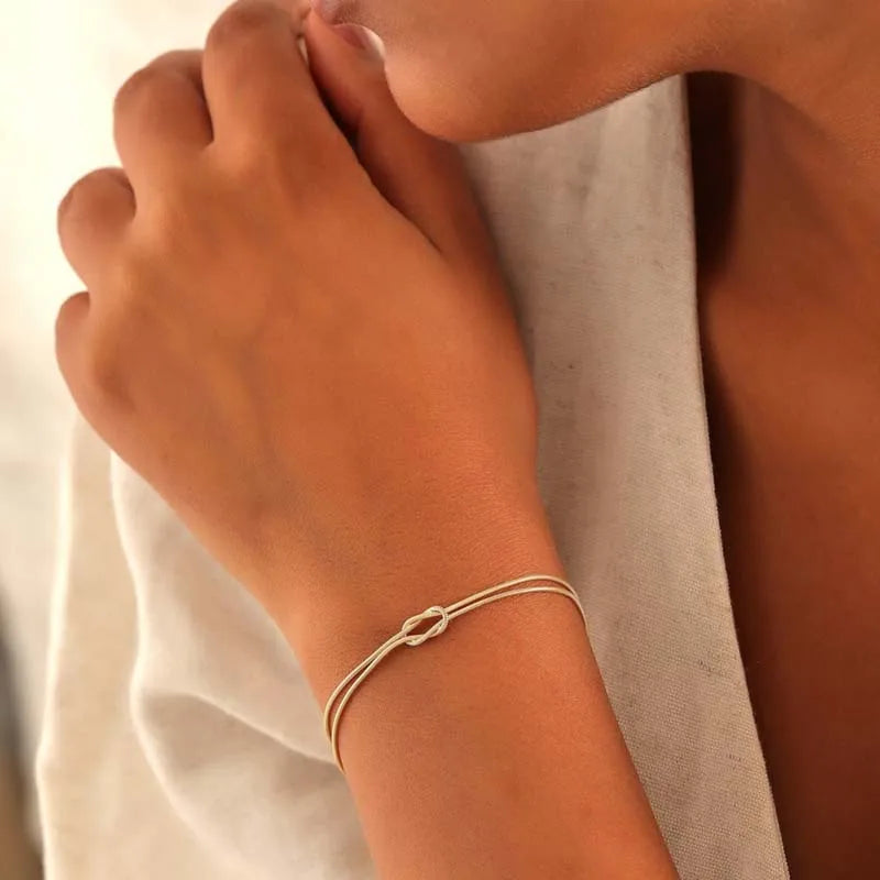 Elegant Stainless Steel Snake Chain Knot Bracelet - Handmade, Minimalist, Expandable