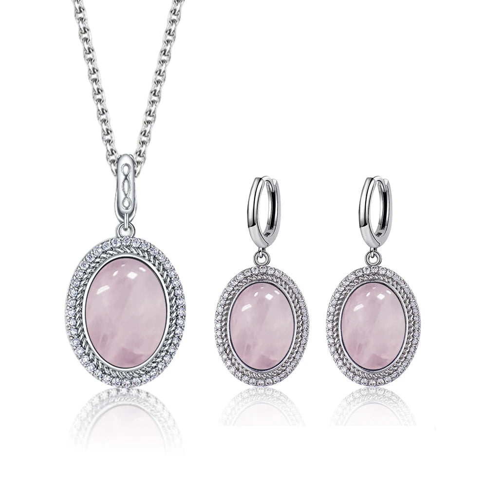 925 Sterling Silver Natural Moonstone Pendant & Earrings Set
