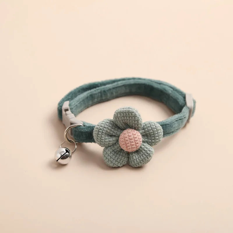 Pet Comfy Cotton Necklace with Cute Flower, Bell & Adjustable Buckle
