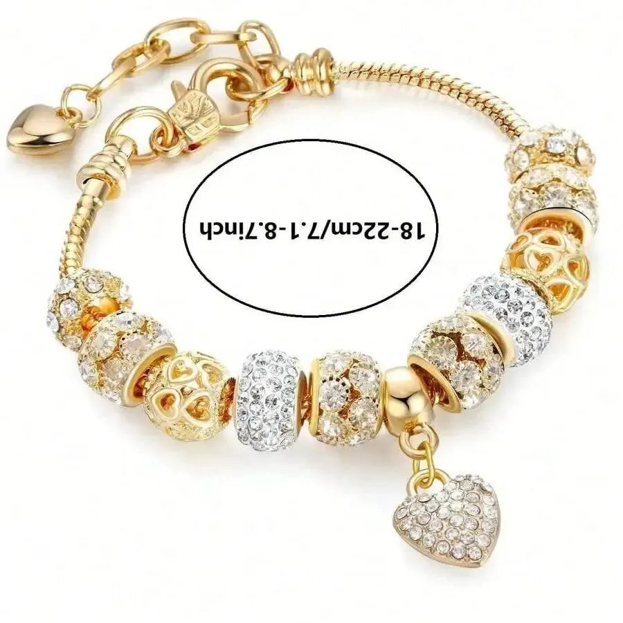 Love Heart Flower Crystal Stone Pendant Charm Copper Bracelet Girls