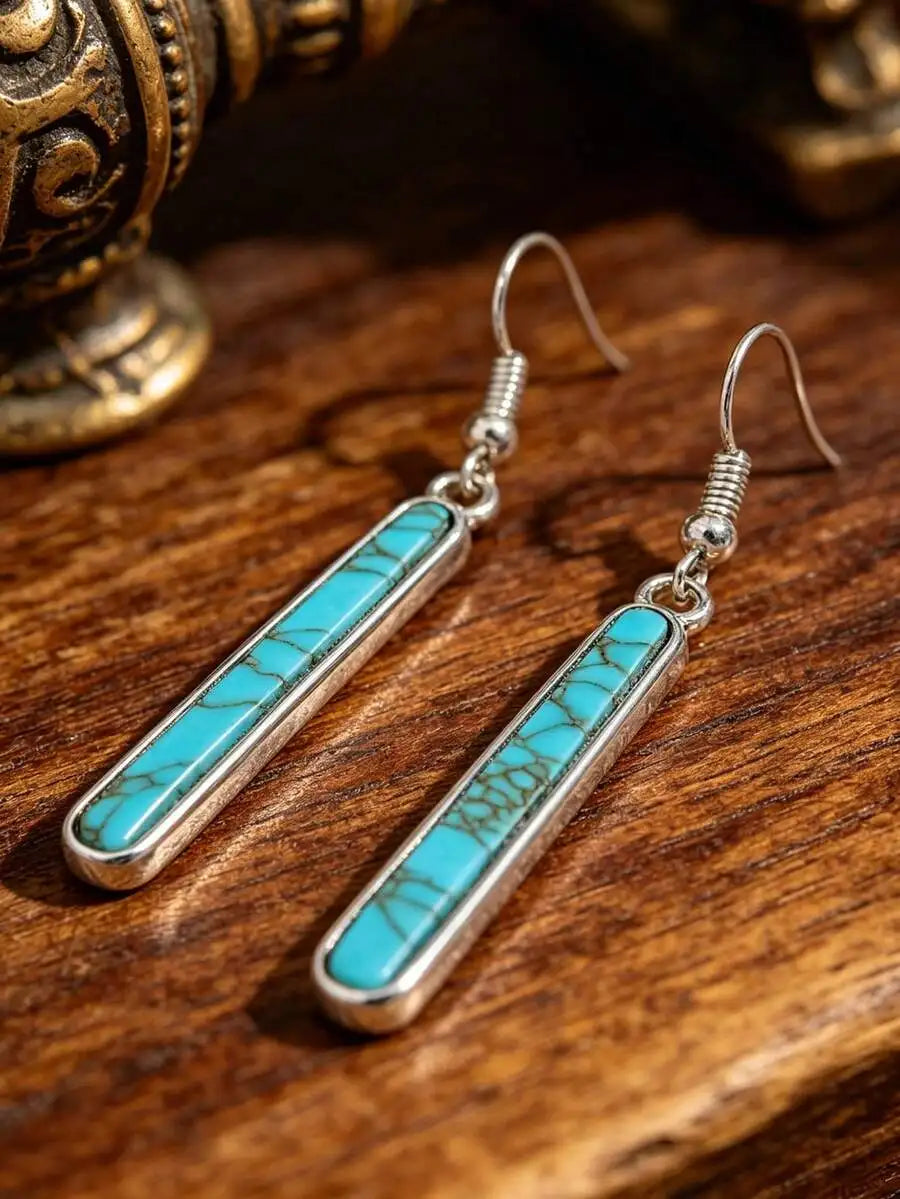 Bohemian Turquoise Long Bar Drop Zinc Alloy Earrings