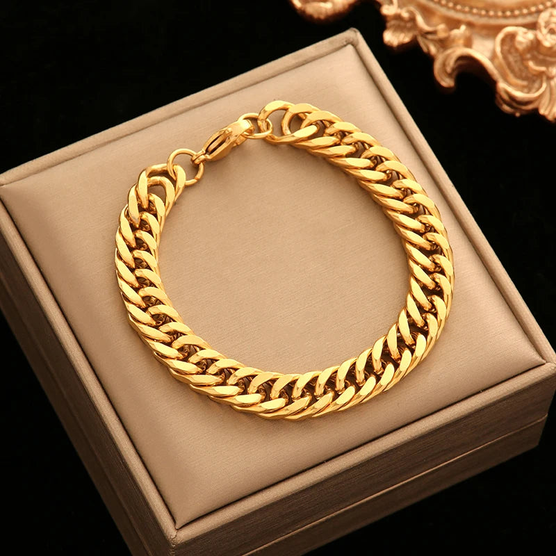 Choice of 18K Gold Plated Stainless Steel Thick Cuban Chain Bracelets - Bold, Statement