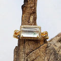 Antique Inspired Natural Ice Chalcedony Stone CZ Ring - Gold Plated, Adjustable, Unique