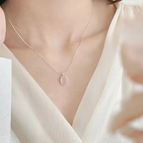 925 Sterling Silver Pink Crystal Moonstone Feminine Necklace