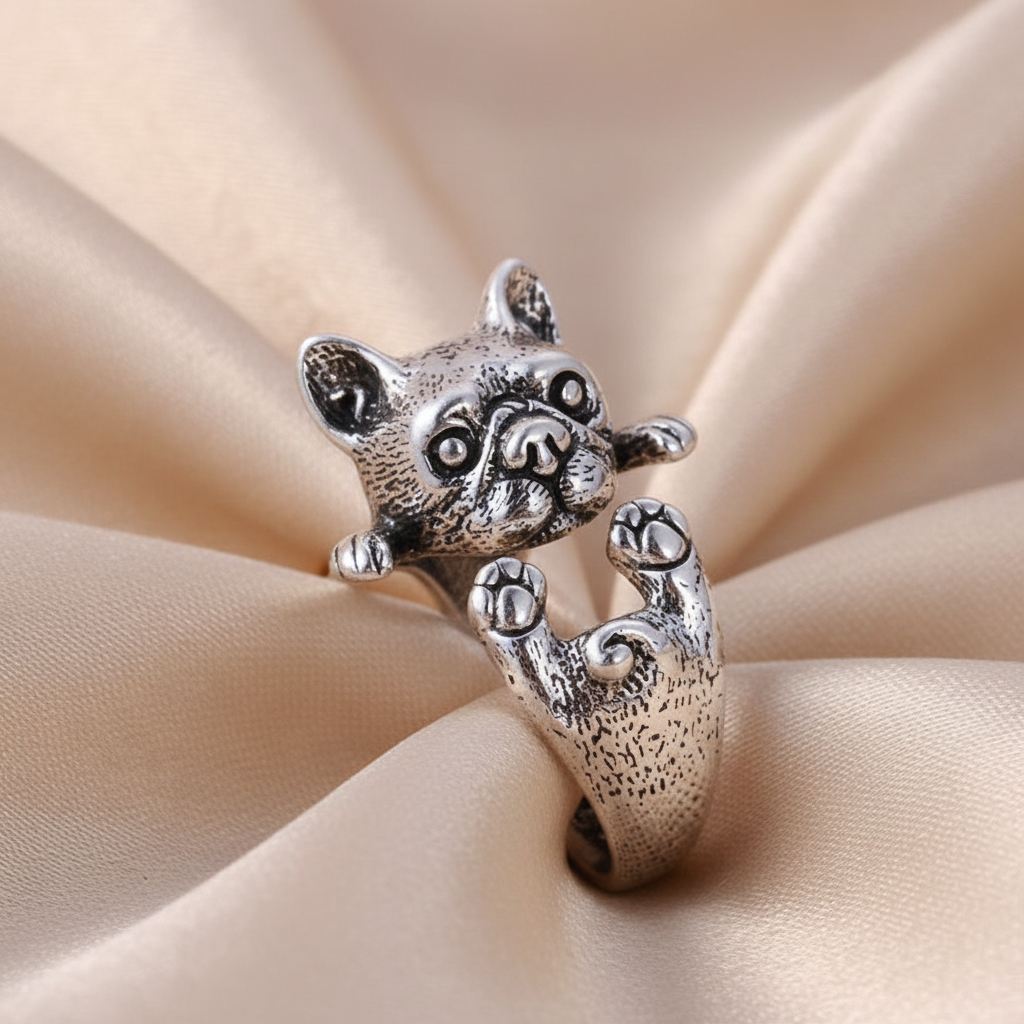 Little Bulldog Retro Thai Sterling Silver Adjustable Ring