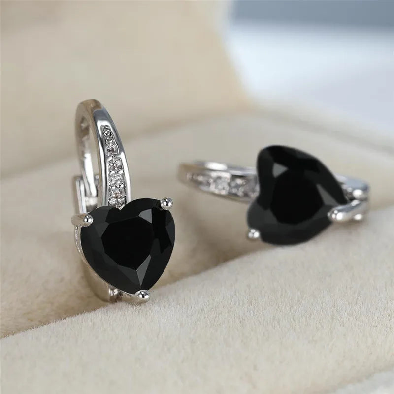 CZ Heart Stone Hoop Alloy Earrings