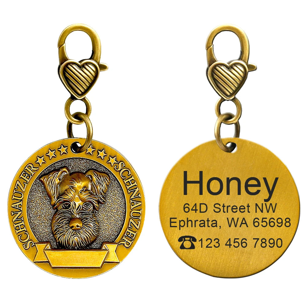 Personalized Dog ID Tag Customizable Copper Coated Various Dog Breeds