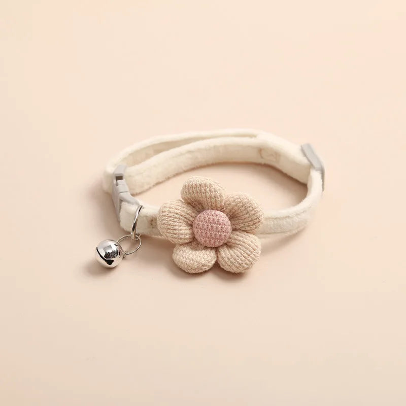 Pet Comfy Cotton Necklace with Cute Flower, Bell & Adjustable Buckle