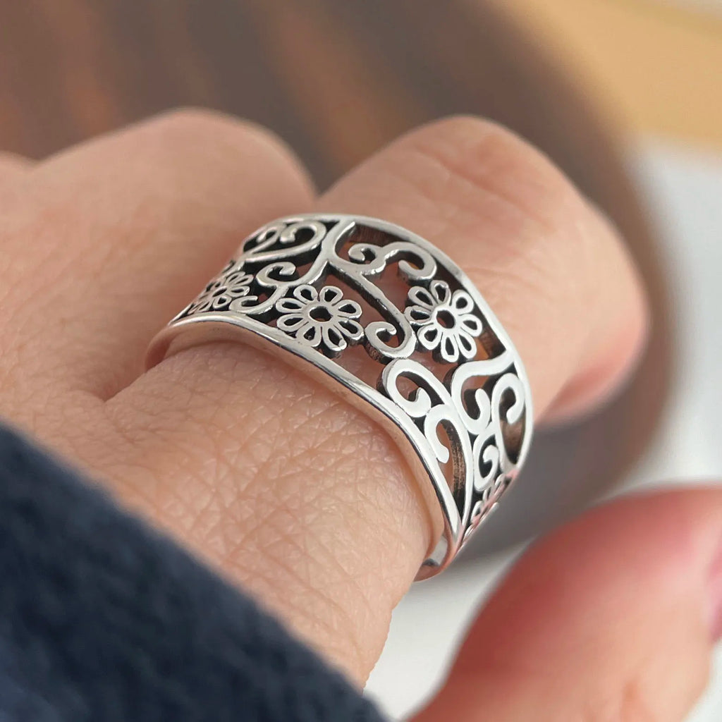 925 Sterling Silver Adjustable Flower Ring