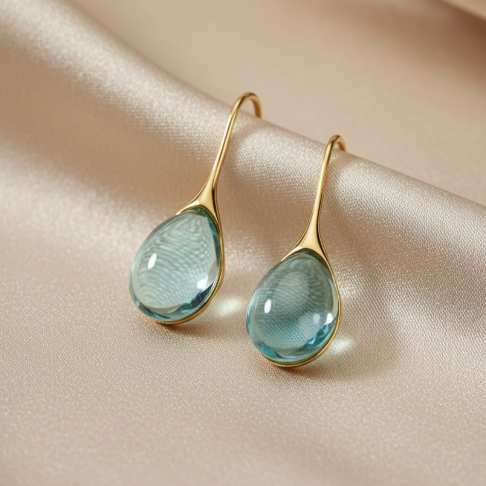 Handmade Transparent Natural Stone Water Drop Dangle Alloy Earrings