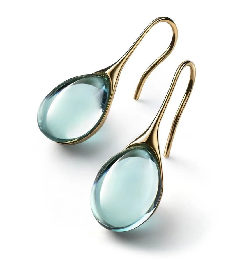 Handmade Transparent Natural Stone Water Drop Dangle Alloy Earrings