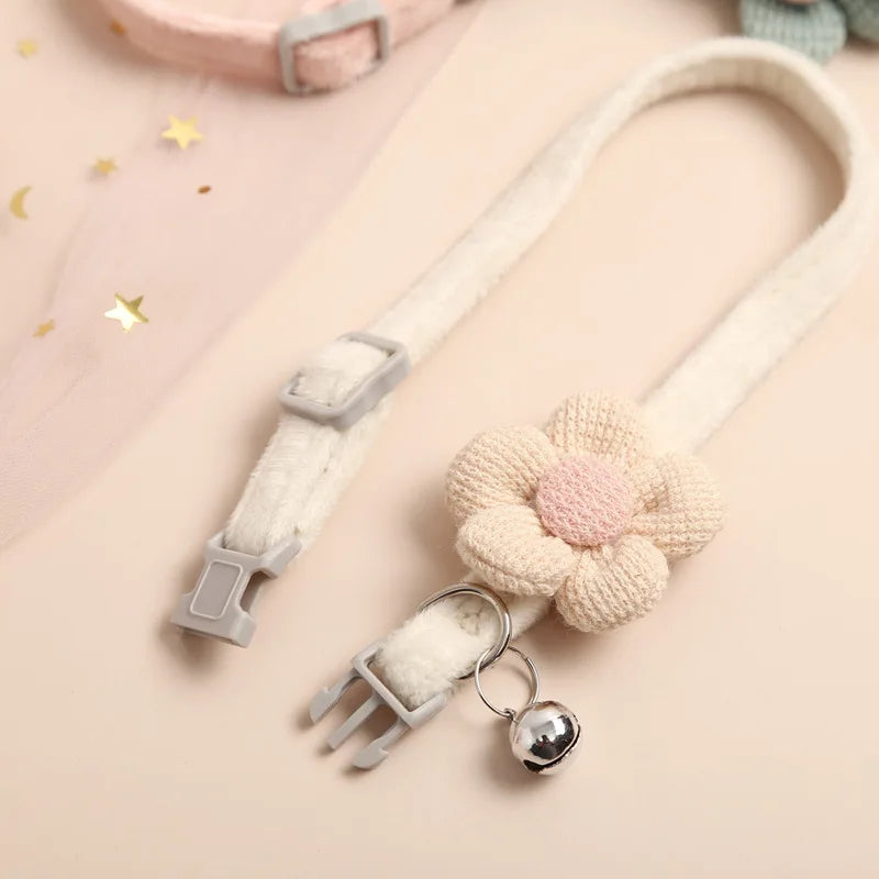 Pet Comfy Cotton Necklace with Cute Flower, Bell & Adjustable Buckle