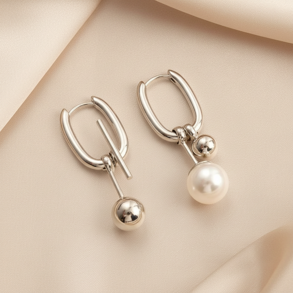 Choice of Asymmetric Zinc Alloy Earrings with Faux Pearls or CZ Stones