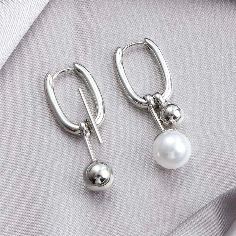 Choice of Asymmetric Zinc Alloy Earrings with Faux Pearls or CZ Stones