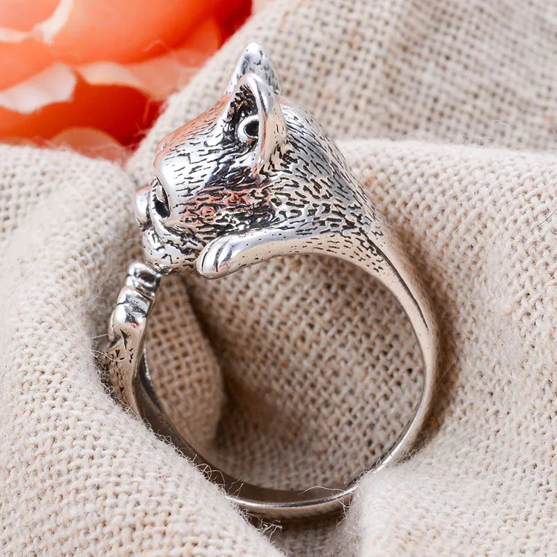 Little Bulldog Retro Thai Sterling Silver Adjustable Ring