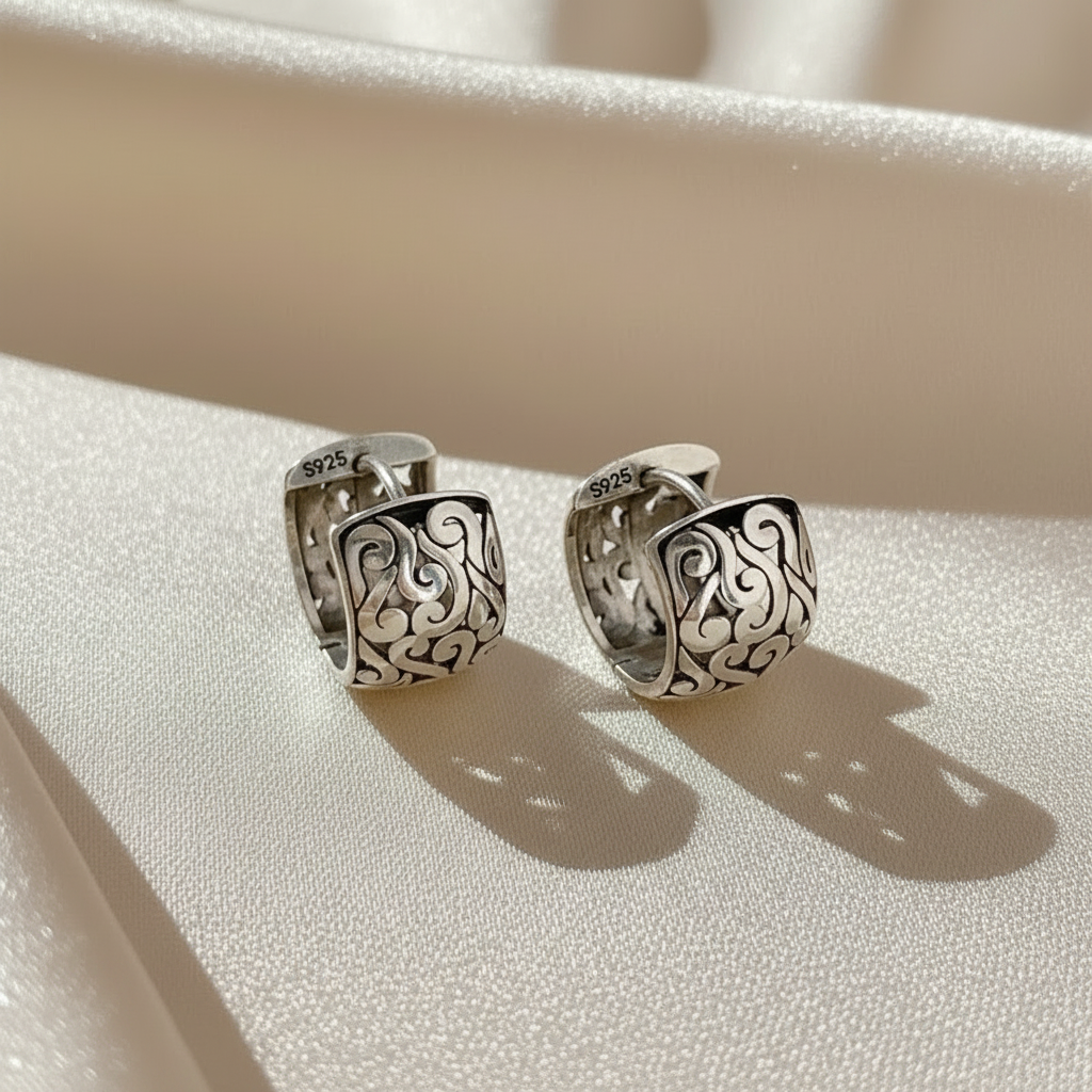925 Sterling Silver Hoop Filigree Earrings