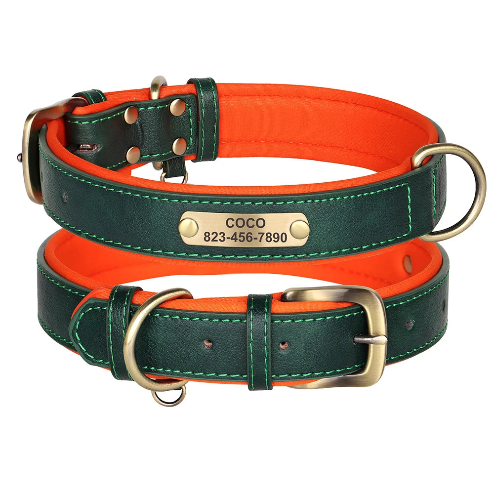 Soft Faux Leather Adjustable Dog Collar - Customize, Engrave, Name Tag, ID Necklace