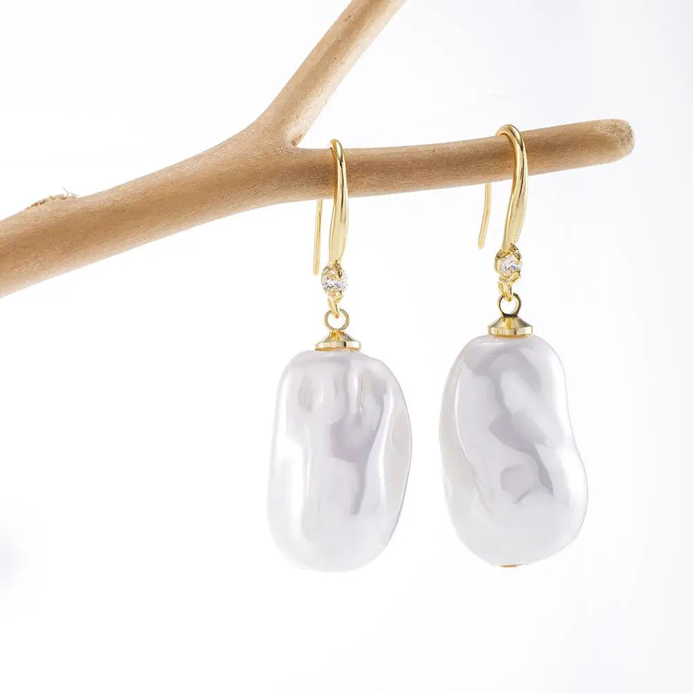 Large Luxury Faux Pearl Earrings & Necklace 14k Gold Plated