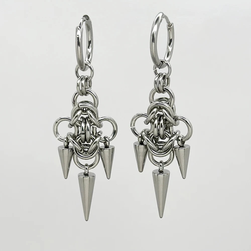 Gothic Punk Y2K Stainless Steel Spike Hoops Piercing Long Dangle Earrings
