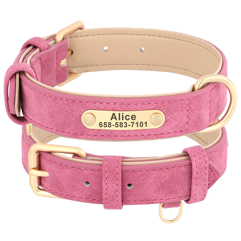 Soft Faux Leather Adjustable Dog Collar - Customize, Engrave, Name Tag, ID Necklace