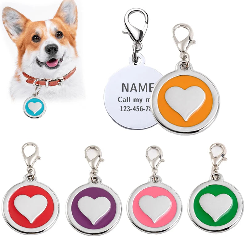 Stainless Steel Heart Pet ID Tag Personalized Customized