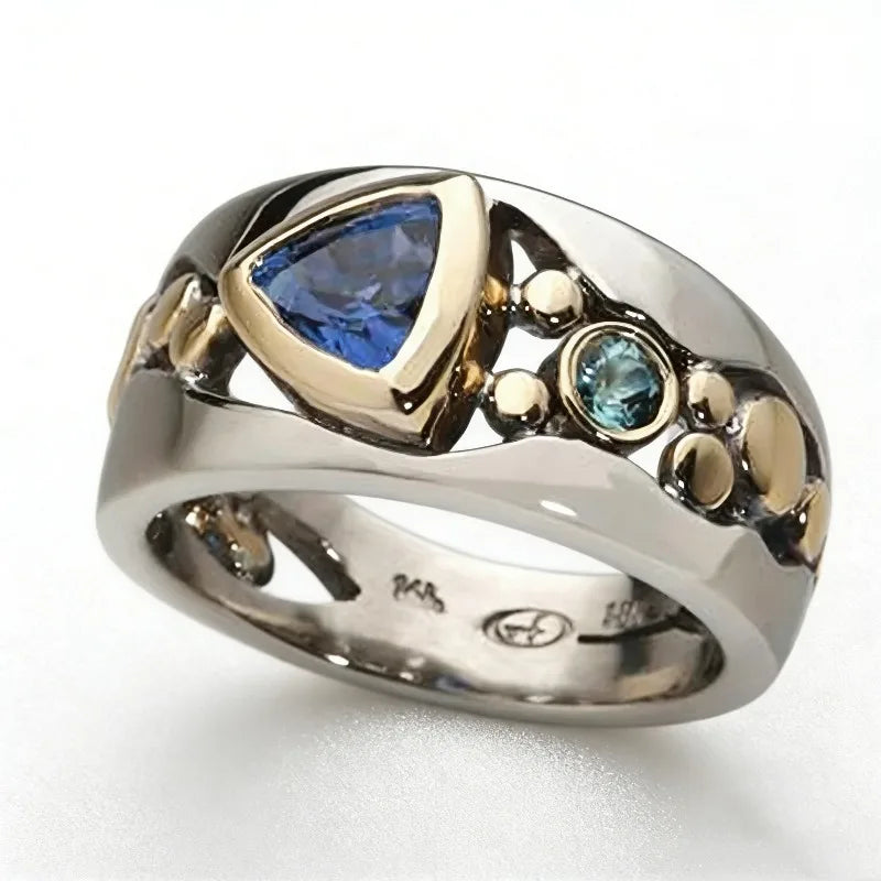 Two-Tone Multicolor Zircon Zinc Alloy Band Ring - Bold, Rare, Statement