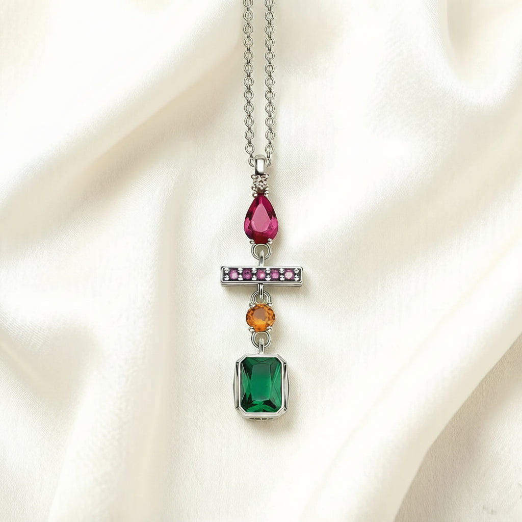 Geometric Colorful Pendant in 925 Sterling Silver with Zircon Stones