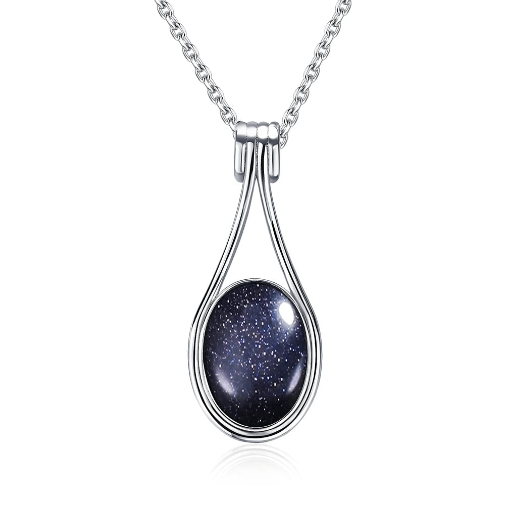 Platinum Plated Sterling Silver Pendant Natural Labradorite