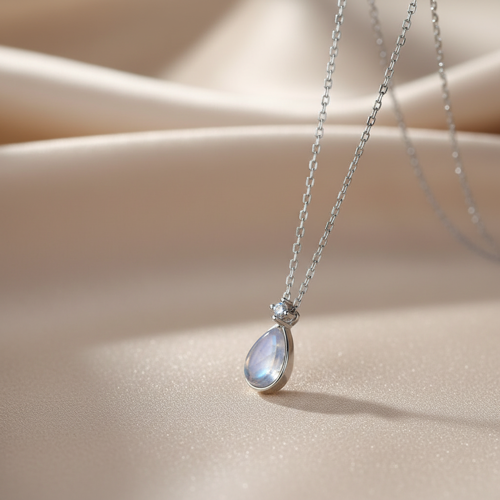925 Sterling Silver Moonstone Drop Pendant Necklace