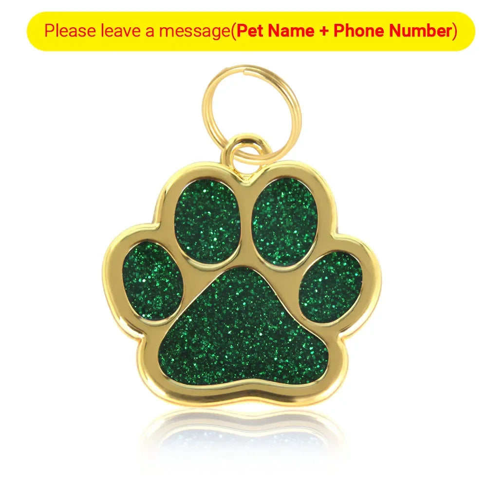 Gold Tone Stainless Steel Dog Cat Paw Print ID Name Tag