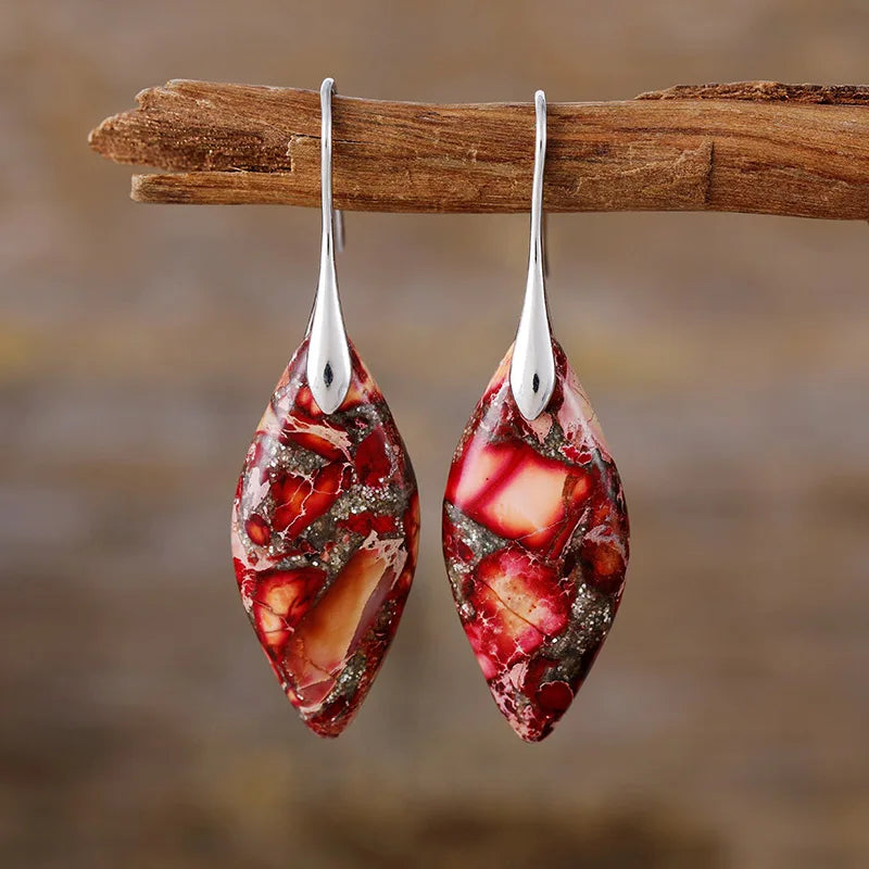 Bohemia Gold Plated Multicolored Natural Stone Leaf Shaped Earrings