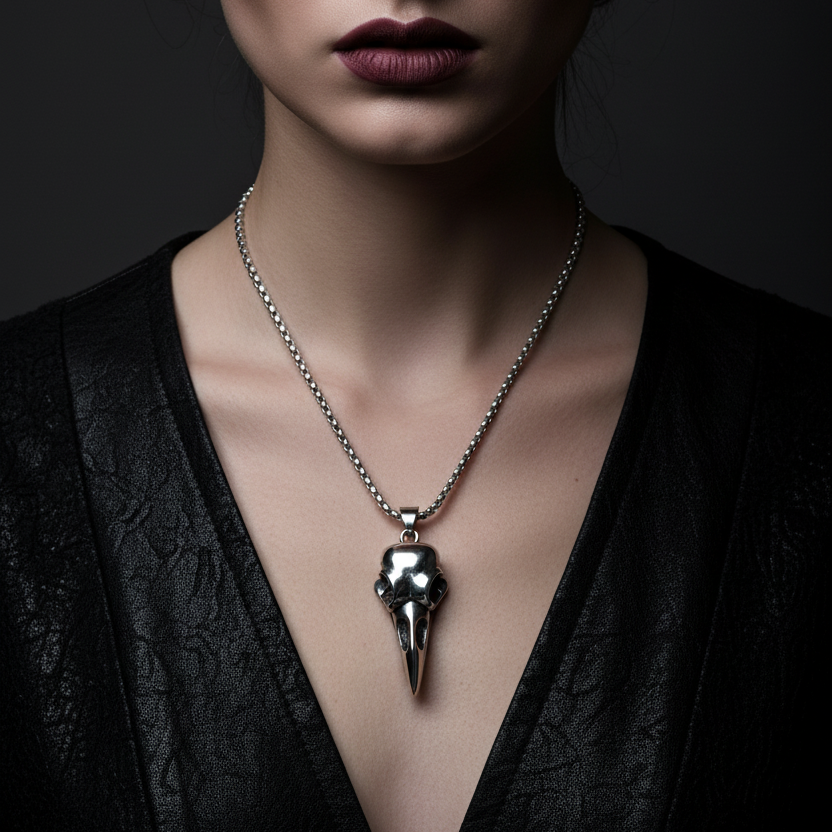 Viking Raven Skull Pendant Necklace Stainless Steel