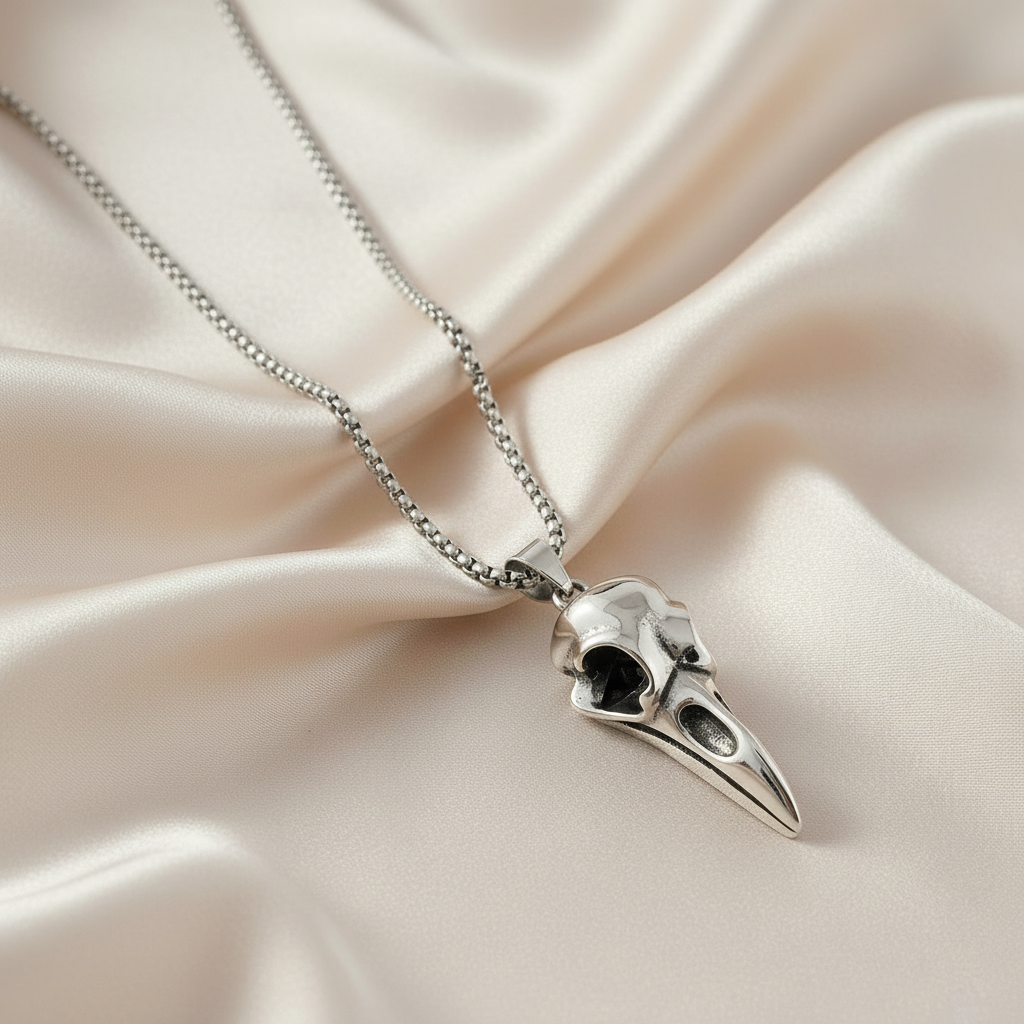 Viking Raven Skull Pendant Necklace Stainless Steel