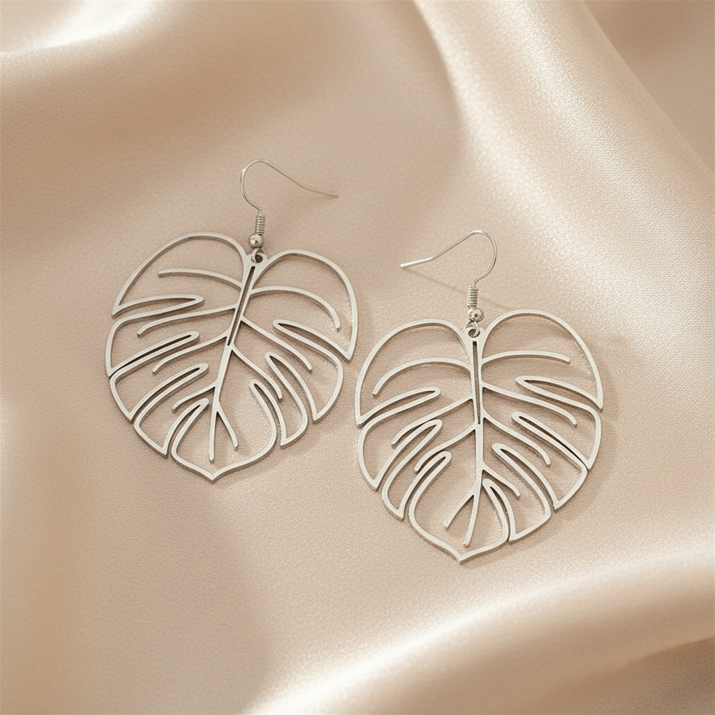 Stainless Steel Bohemian Hollow Exaggerated Leaf Dangle Drop Earrings