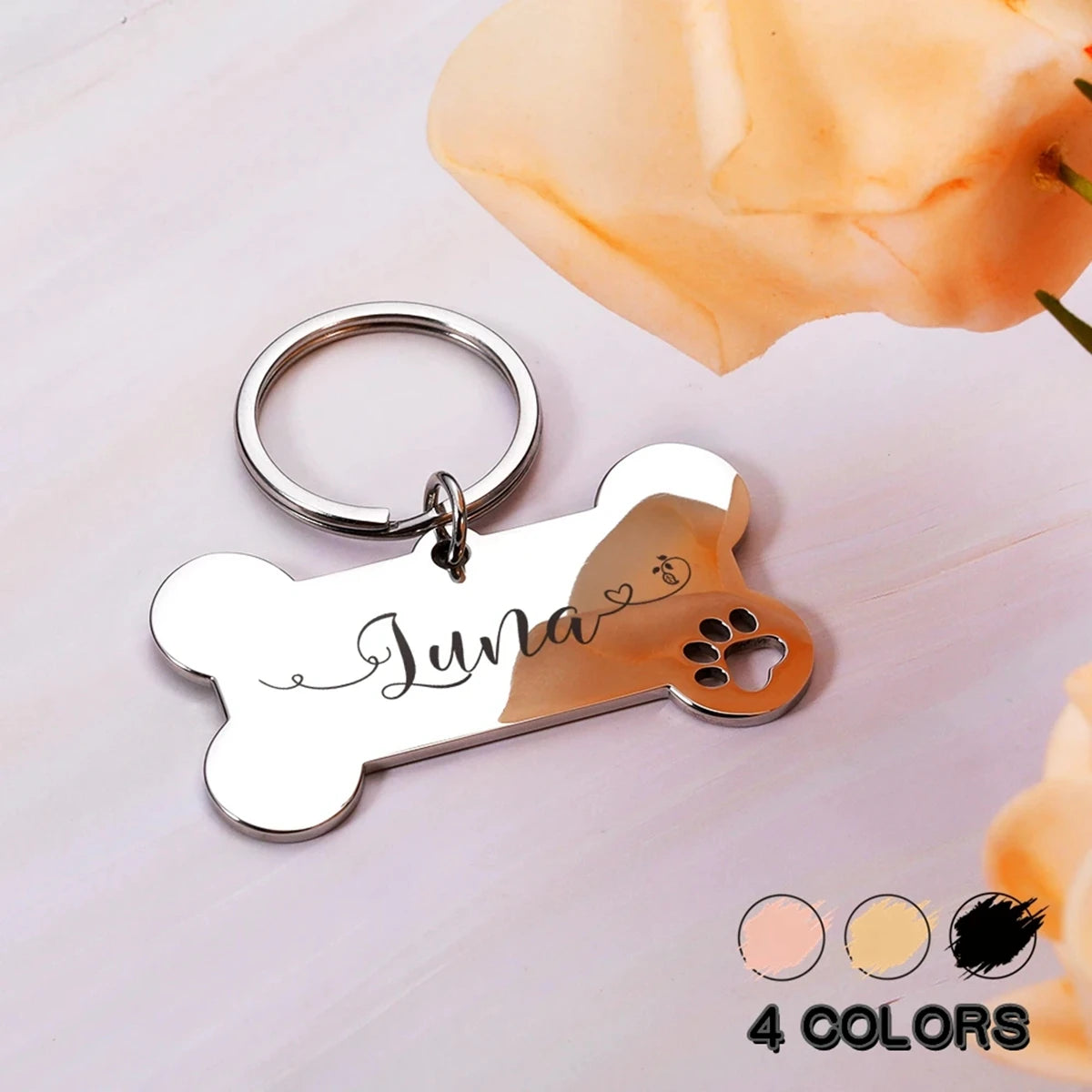 Metal Personalized Bone Shaped Dog ID Tag - 4 Colors, Customize, Engrave