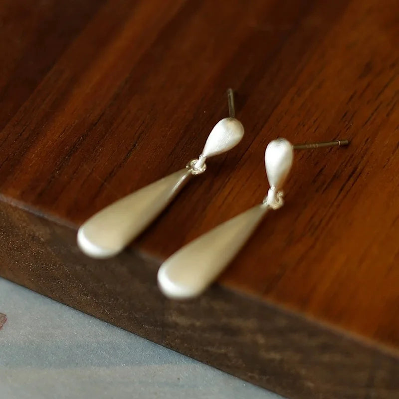 Matte 925 Sterling Silver Waterdrop Earrings