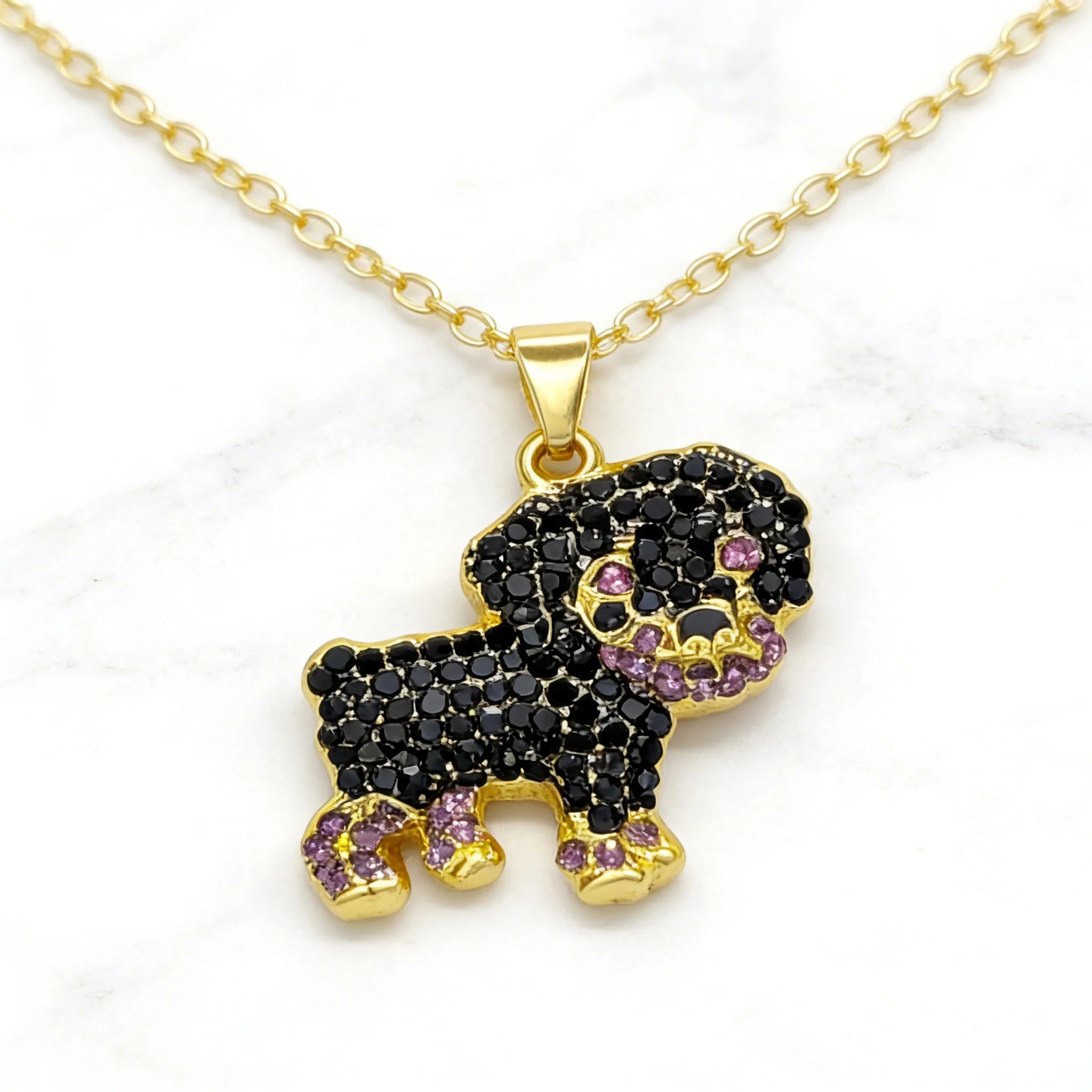 Collection of CZ Stone Dog Pendant Necklaces MANY BREEDS in Gold/Silver Tone Alloy - Choose Your Breed