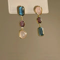 Asymmetric Colorful Resin Stones Alloy Drop Earrings