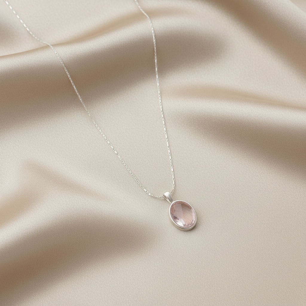 925 Sterling Silver Pink Crystal Moonstone Feminine Necklace