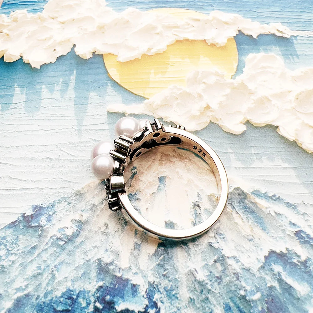 Freshwater Pearl Ring In 925 Sterling Silver with Zircon Stones