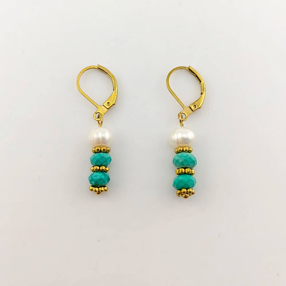 Fresh Water Pearl Crystal Drop Earrings 18K Gold Plated
